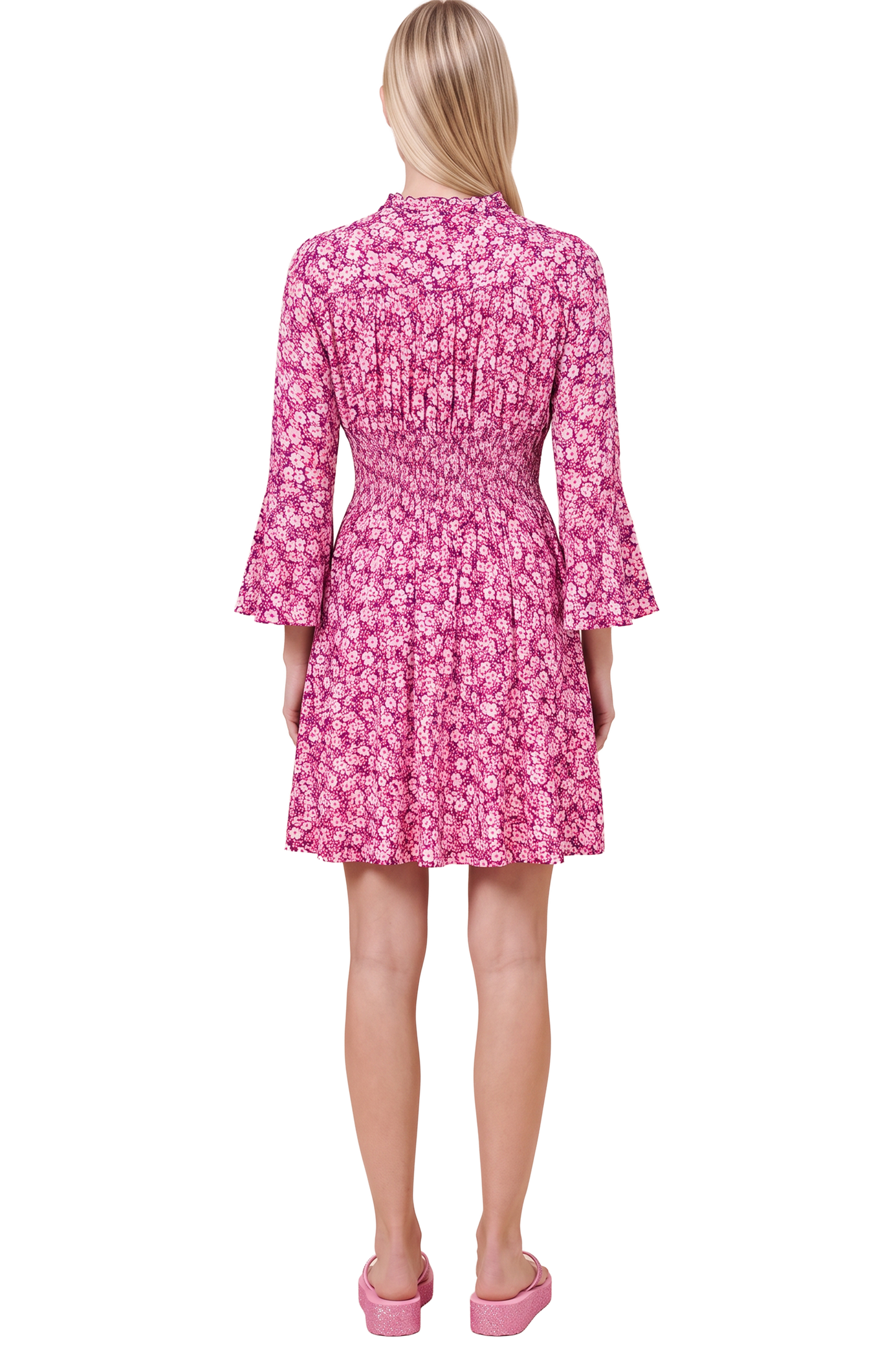 Sally Short Dress Lilac Bordeaux Big Flower