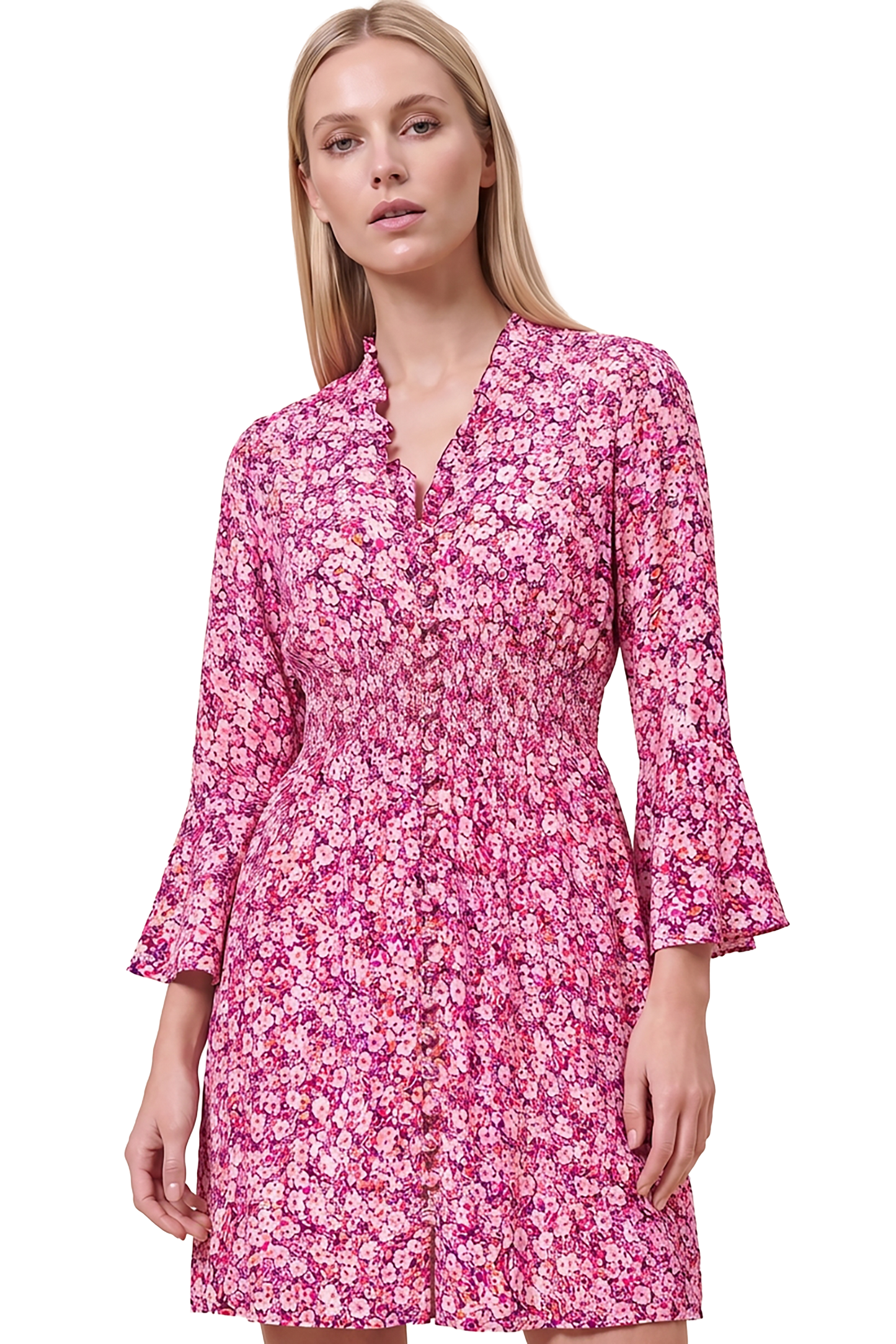 Sally Short Dress Lilac Bordeaux Big Flower