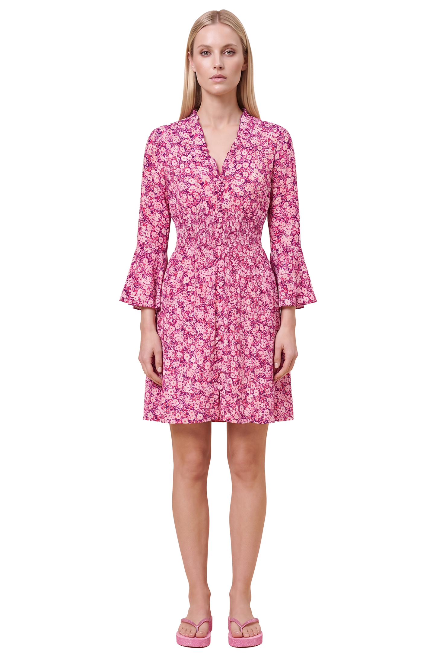 Sally Short Dress Lilac Bordeaux Big Flower