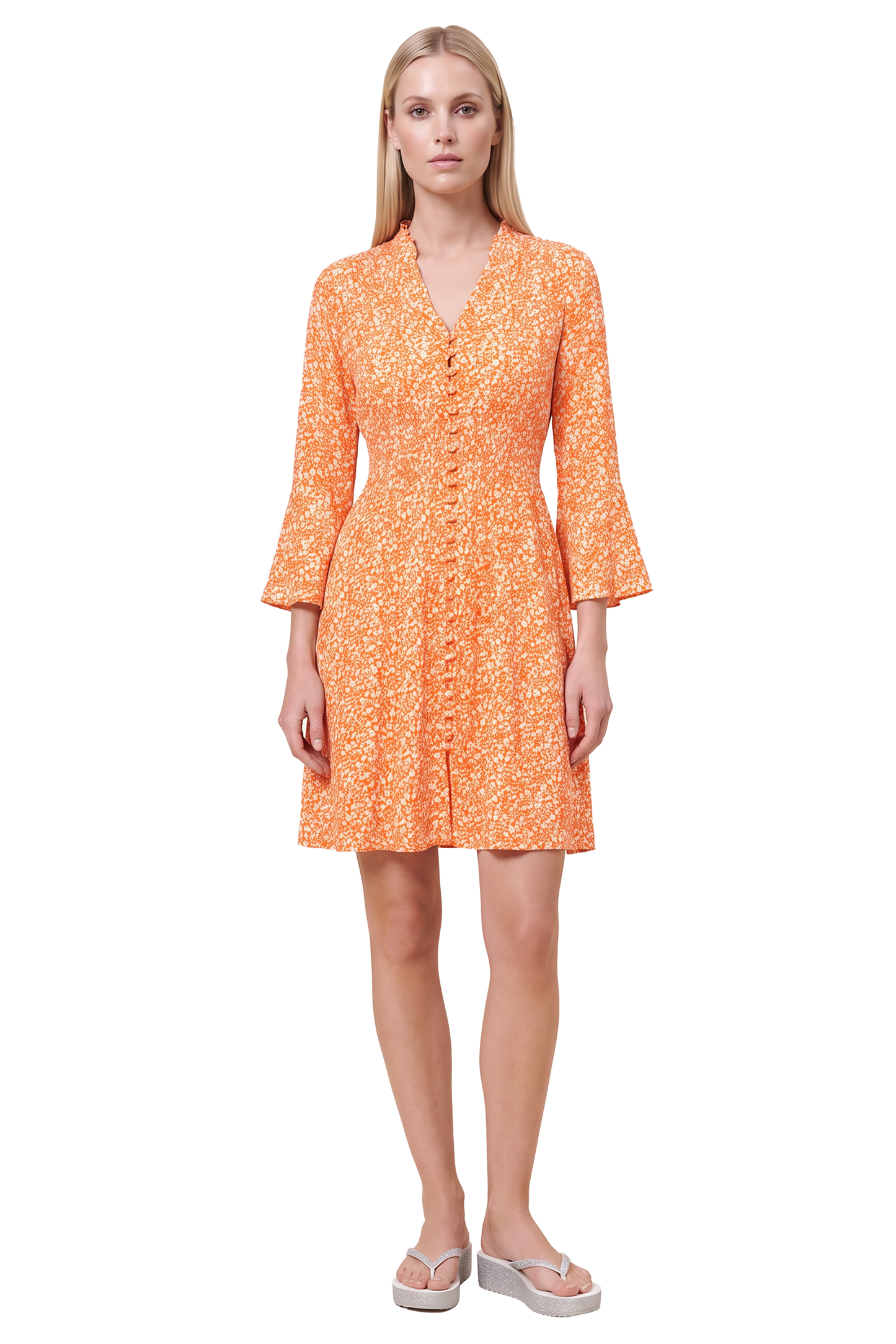 Sally Short Dress Orange Flower