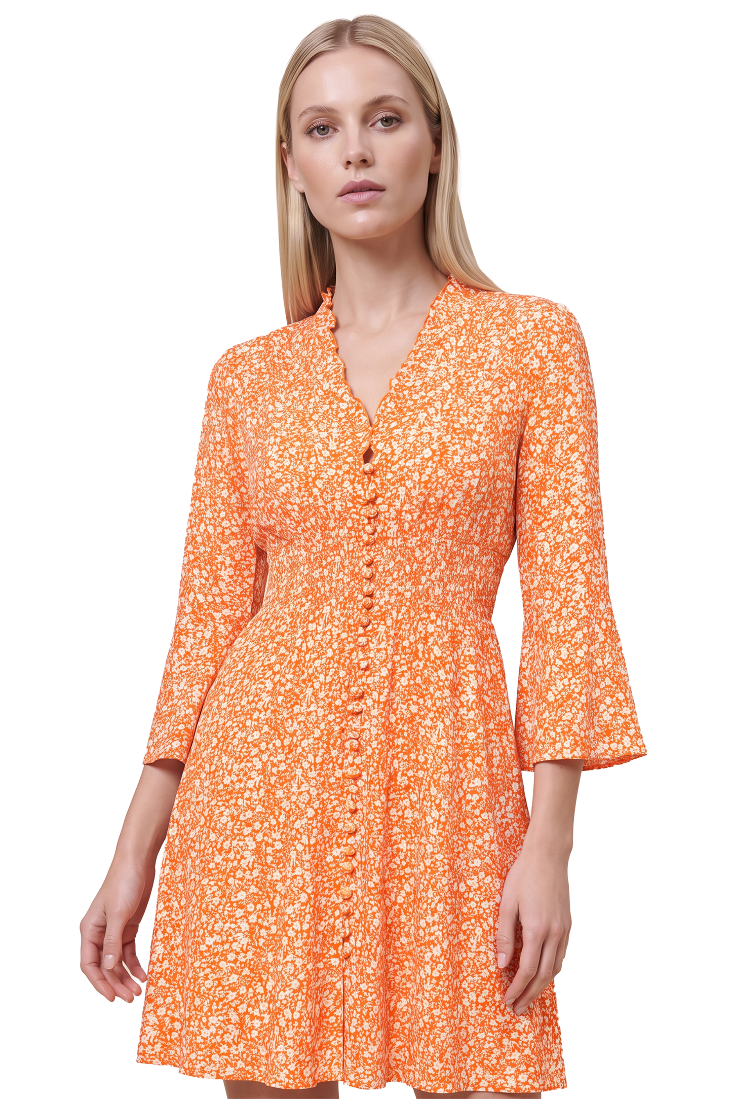 Sally Short Dress Orange Flower