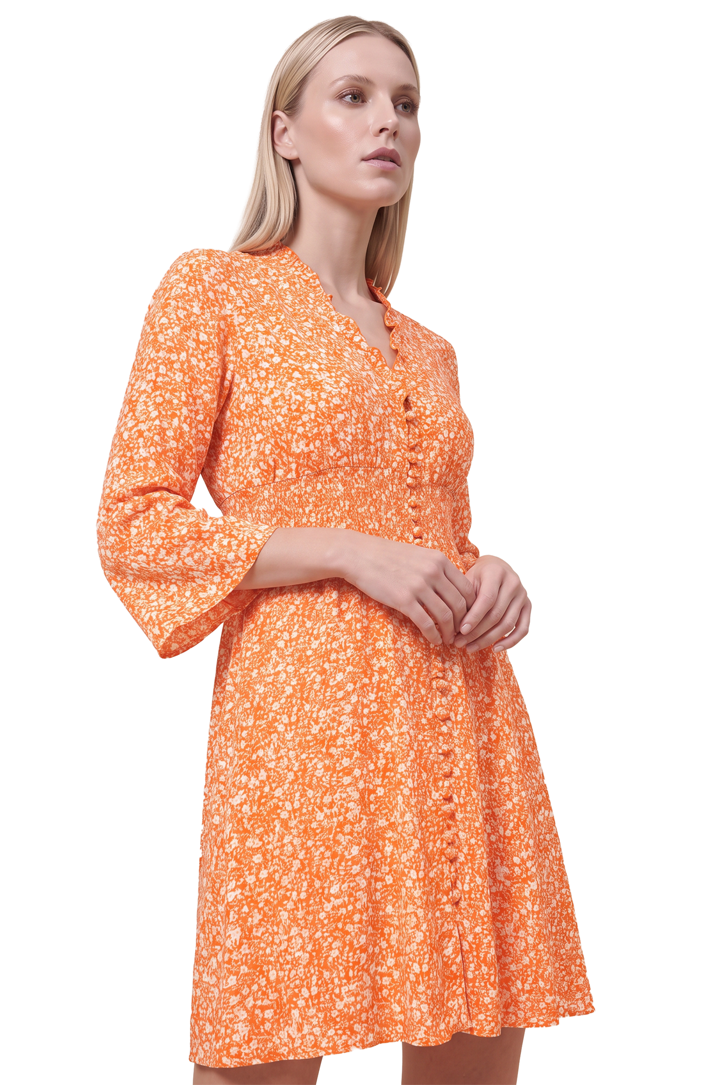 Sally Short Dress Orange Flower