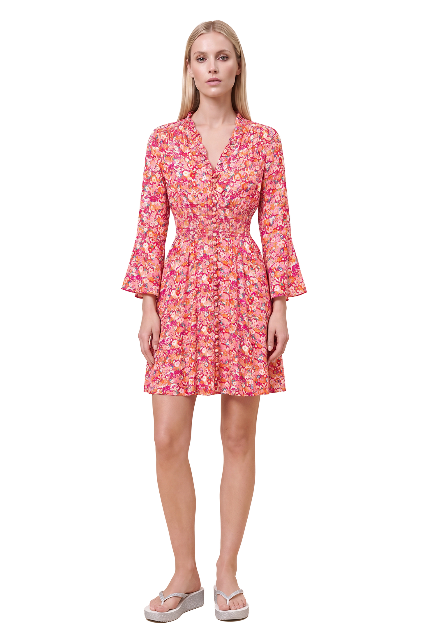 Sally Short Dress Red Flower