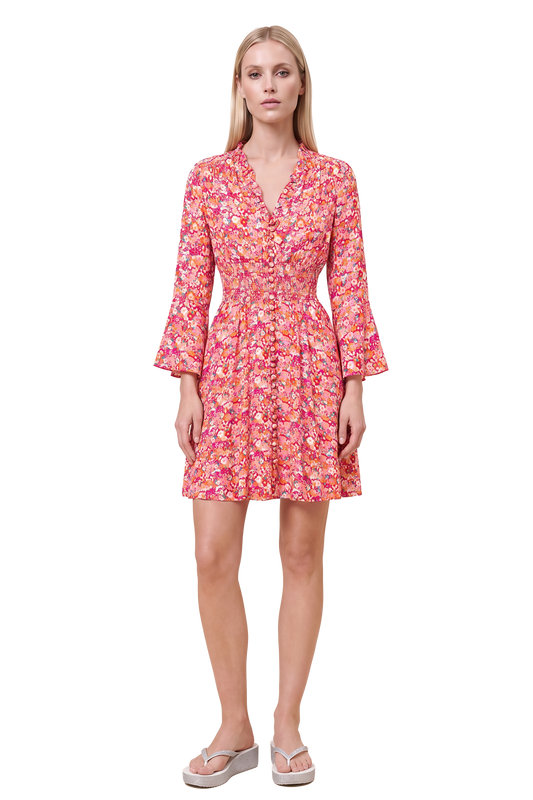 Sally Short Dress Red Flower