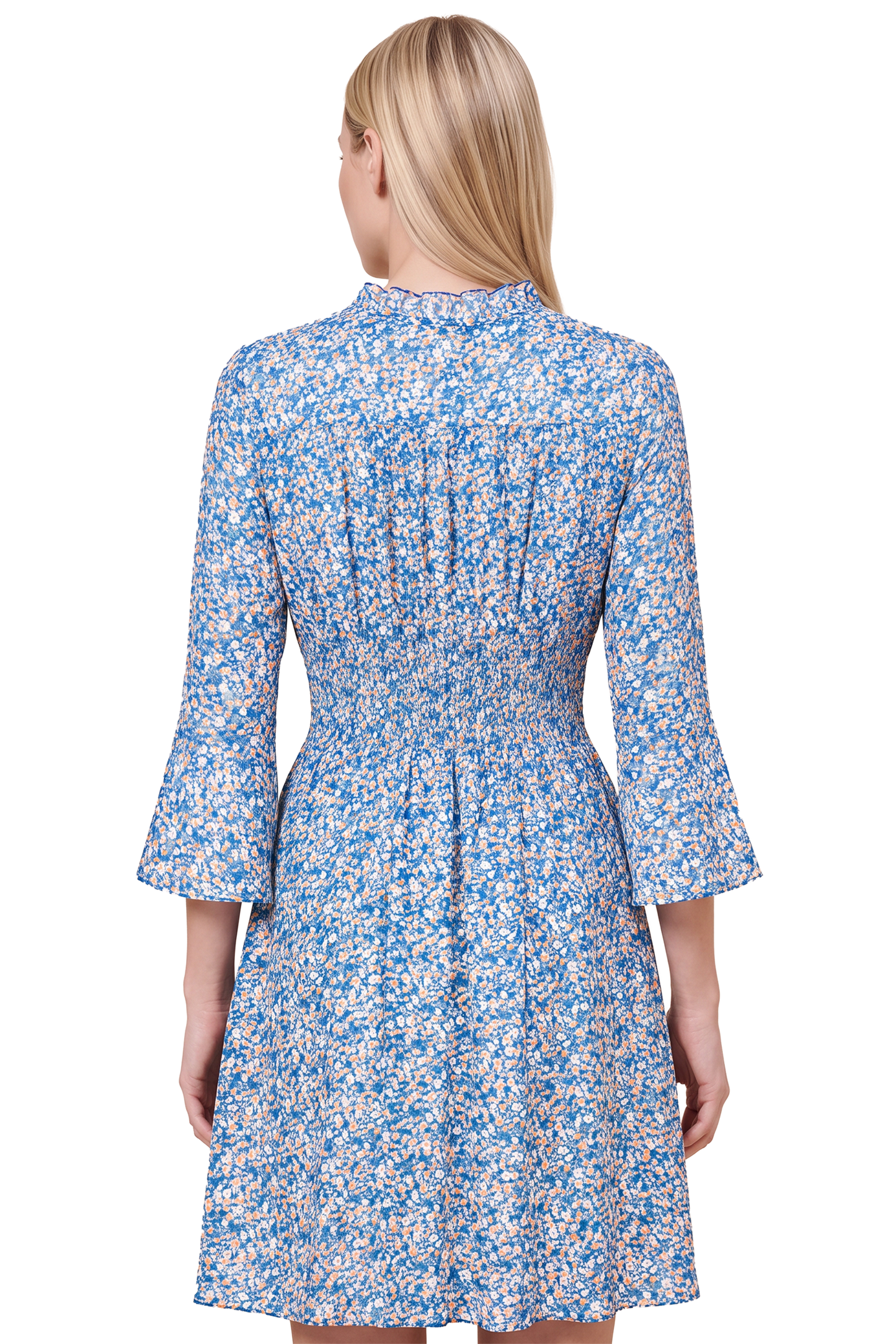 Sally Short Dress Teal Blue Flower