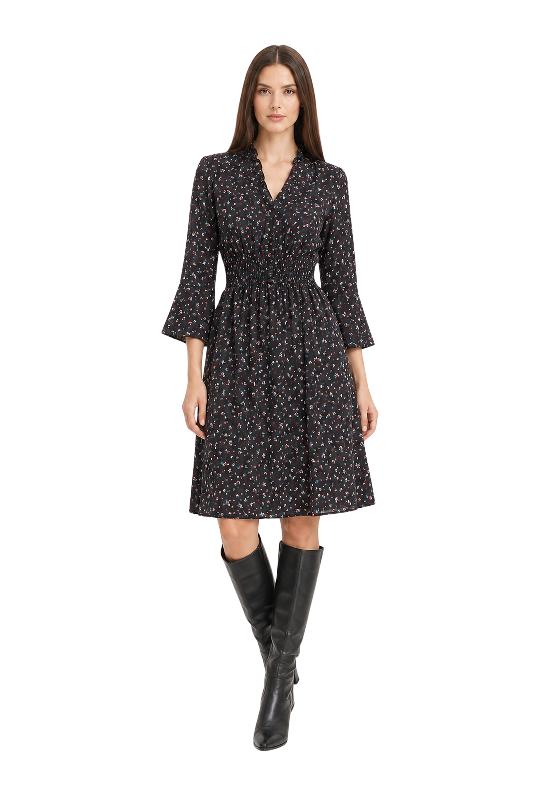 Sally Cotton Short Dress Black w/ Mixed Flower image