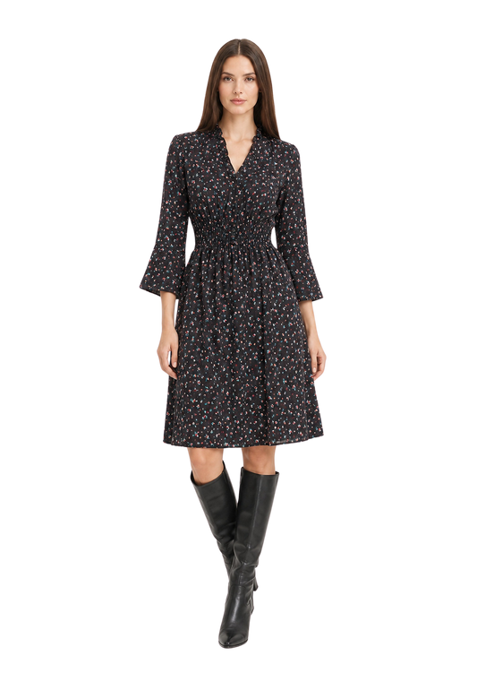 Sally Cotton Short Dress Black w/ Mixed Flower image
