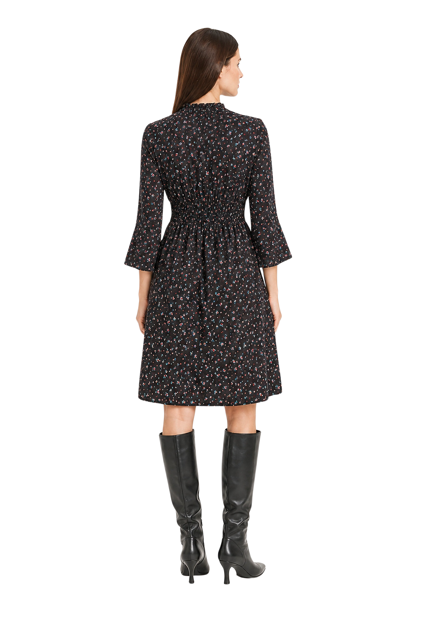 Sally Cotton Short Dress Black w/ Mixed Flower image
