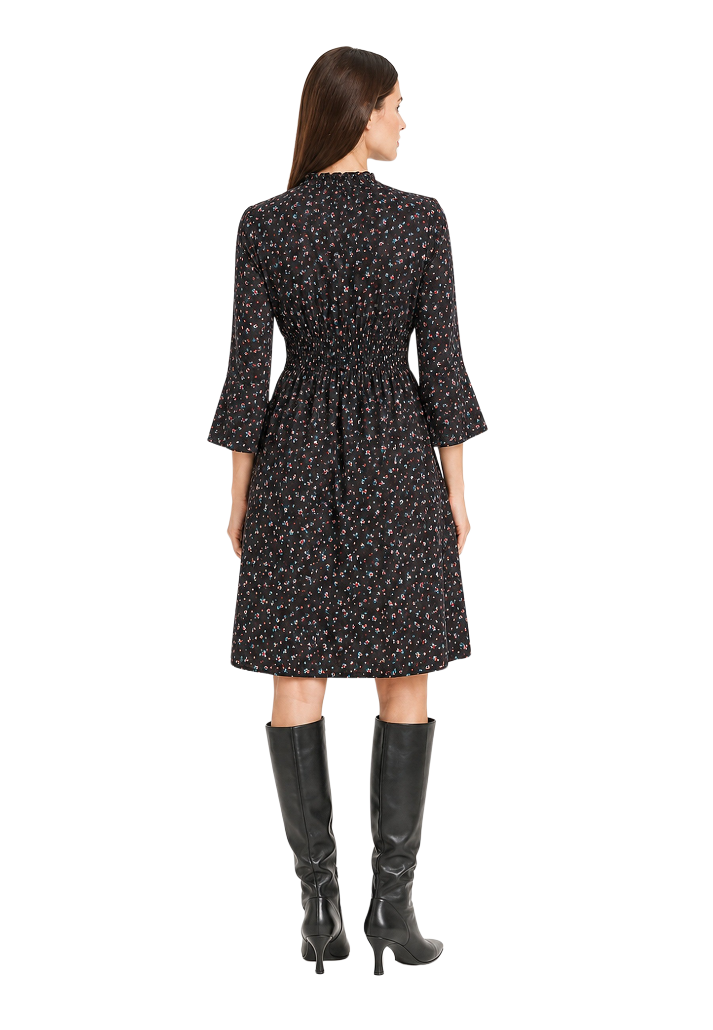 Sally Cotton Short Dress Black w/ Mixed Flower image