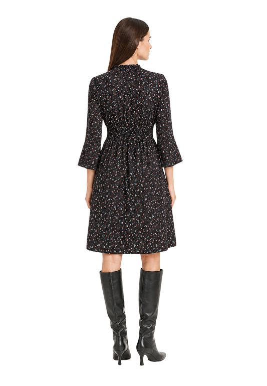 Sally Cotton Short Dress Black w/ Mixed Flower image