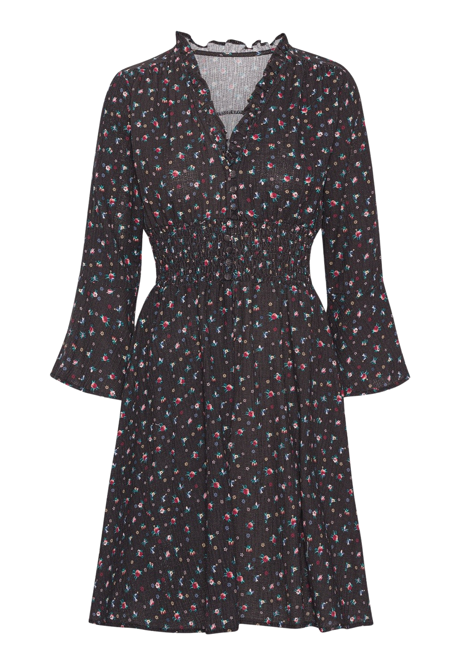 Sally Cotton Short Dress Black w/ Mixed Flower image