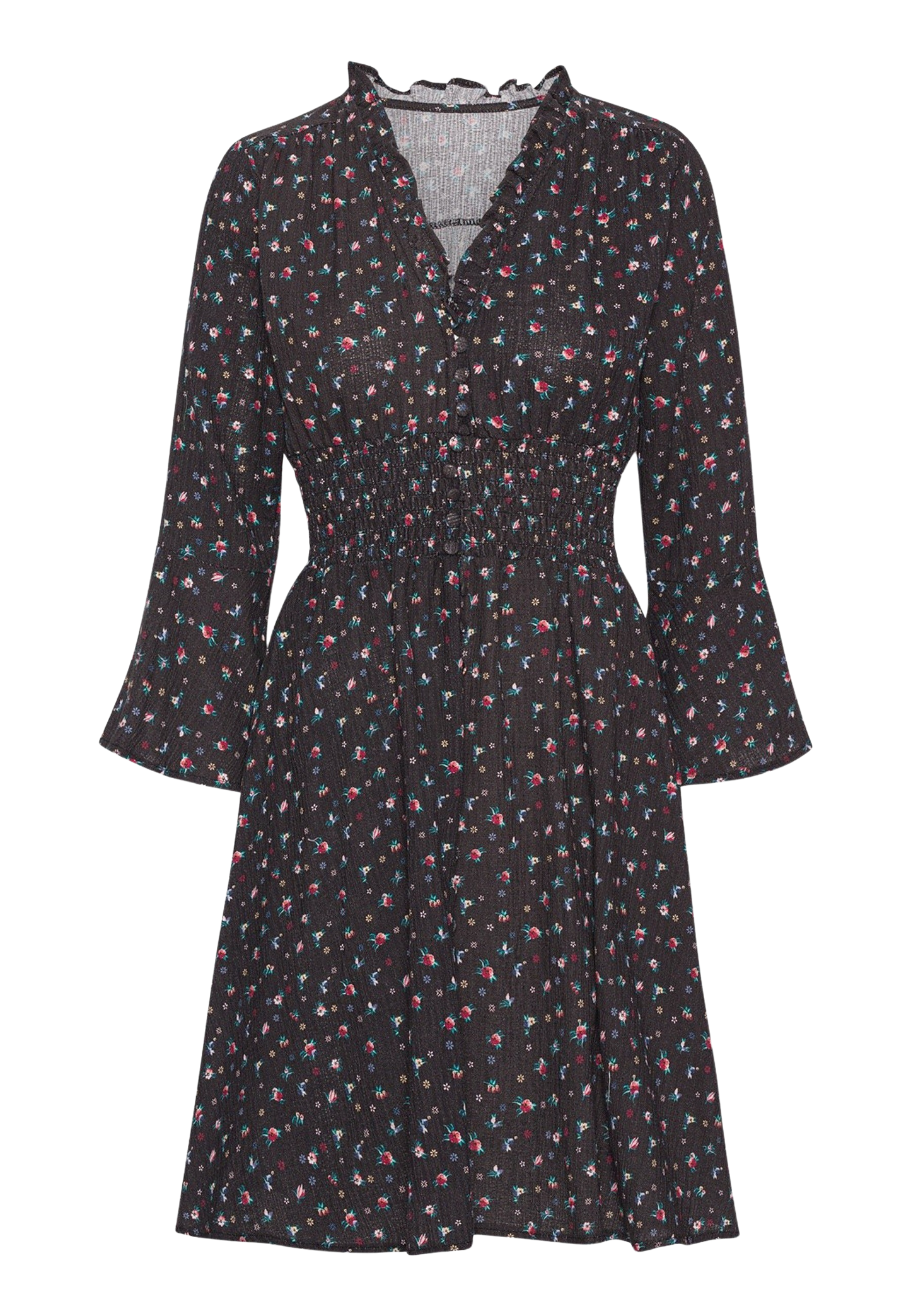 Sally Cotton Short Dress Black w/ Mixed Flower image