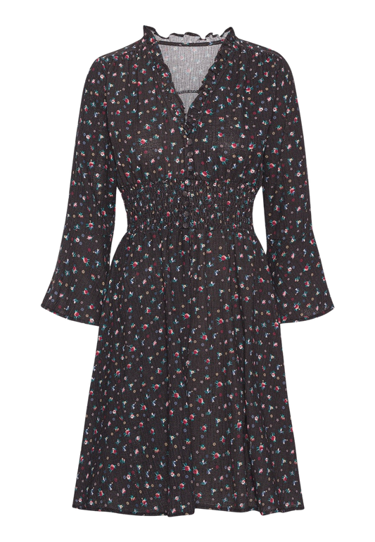Sally Cotton Short Dress Black w/ Mixed Flower image