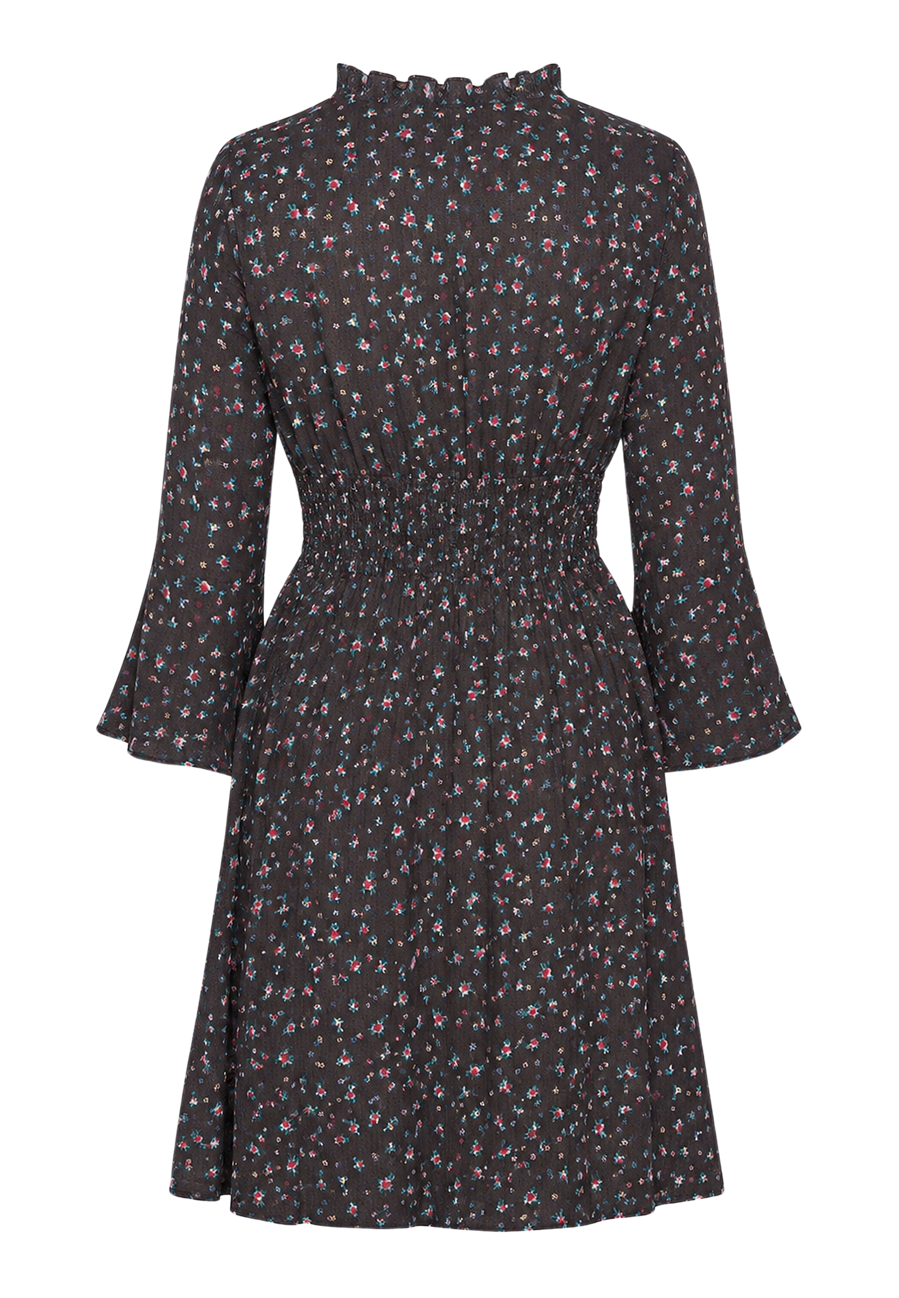 Sally Cotton Short Dress Black w/ Mixed Flower image