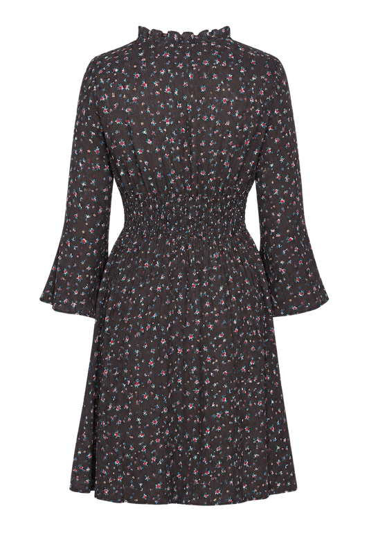Sally Cotton Short Dress Black w/ Mixed Flower image