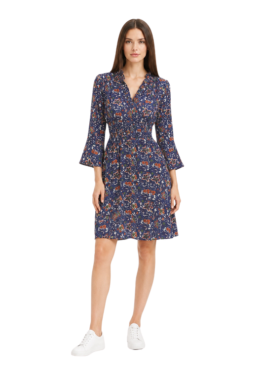 Sally Cotton Short Dress Blue Multi Small Flower image