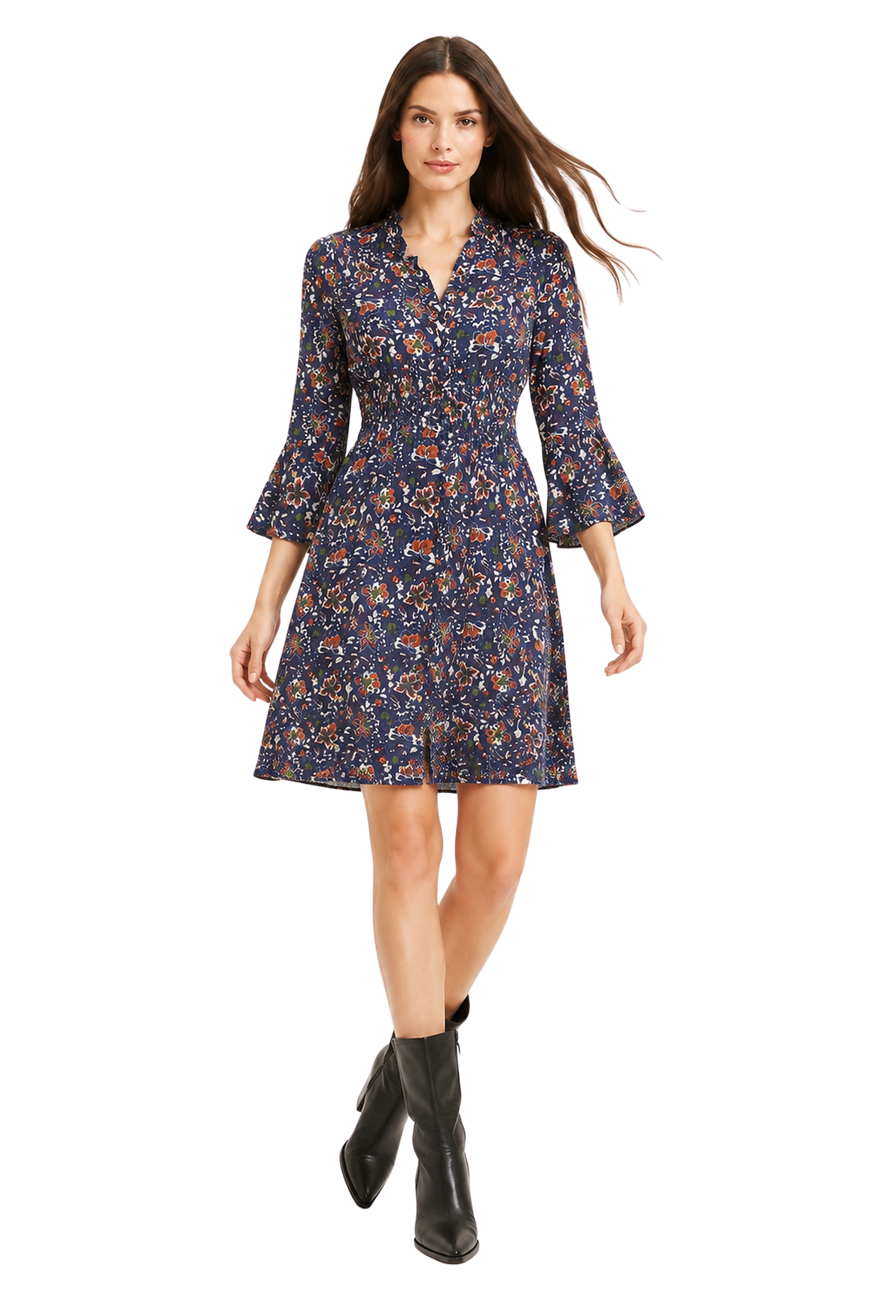 Sally Cotton Short Dress Blue Multi Small Flower image