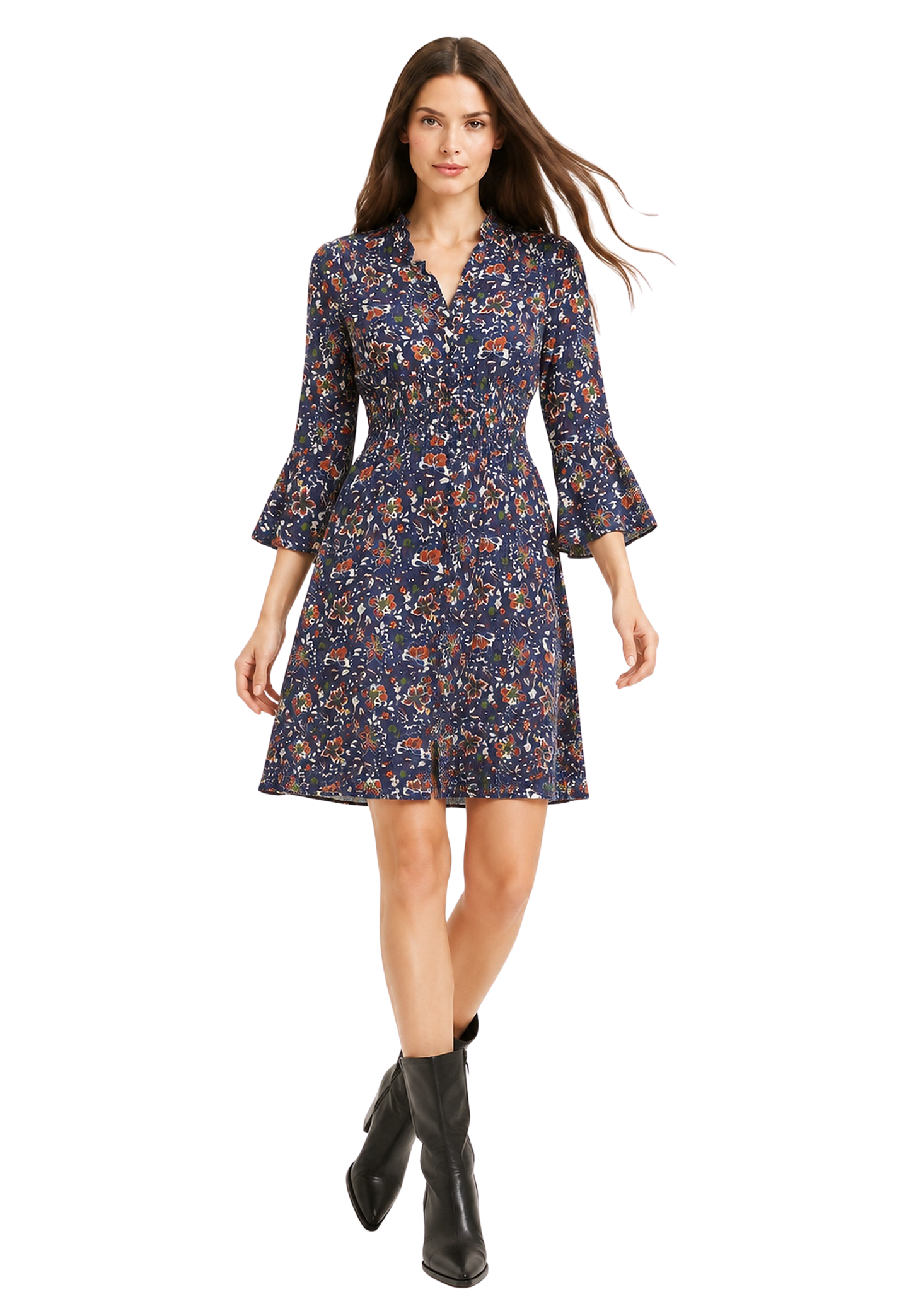 Sally Cotton Short Dress Blue Multi Small Flower image