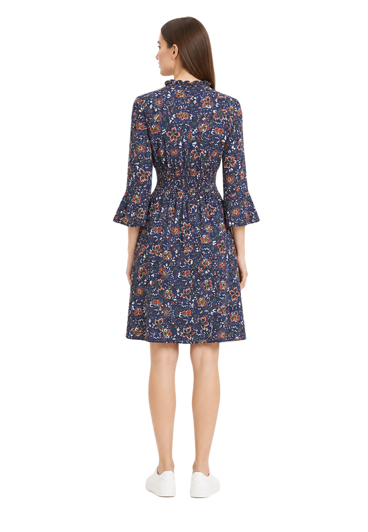 Sally Cotton Short Dress Blue Multi Small Flower image