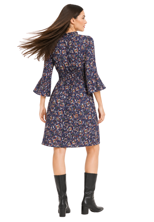 Sally Cotton Short Dress Blue Multi Small Flower image