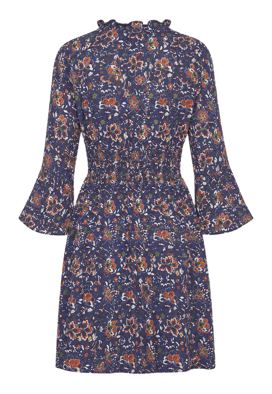 Sally Cotton Short Dress Blue Multi Small Flower image