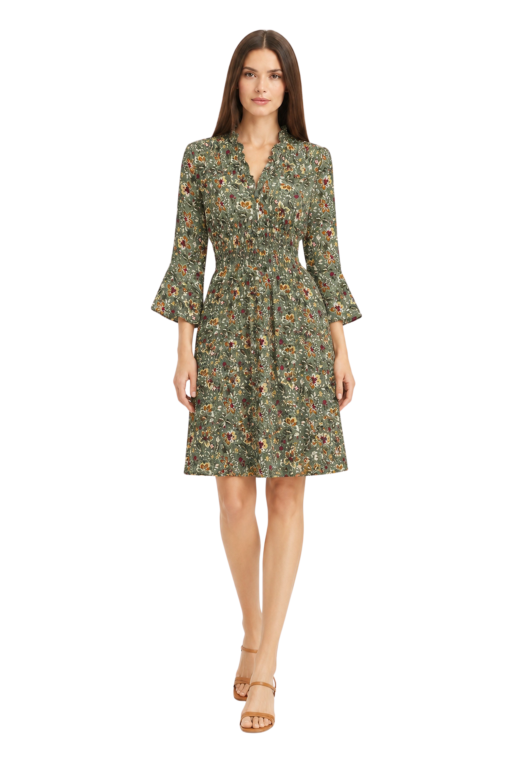 Sally Cotton Short Dress Green Multi Small Flower image