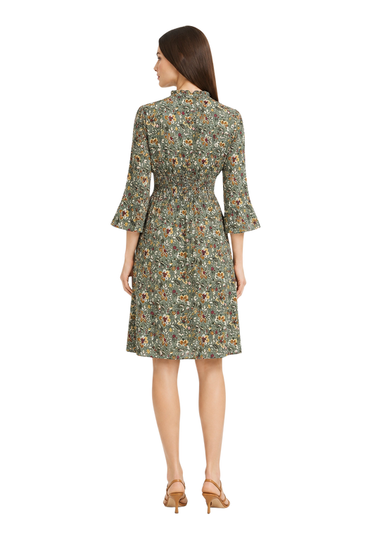 Sally Cotton Short Dress Green Multi Small Flower image