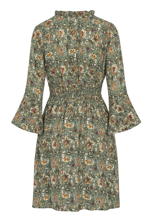 Sally Cotton Short Dress Green Multi Small Flower image