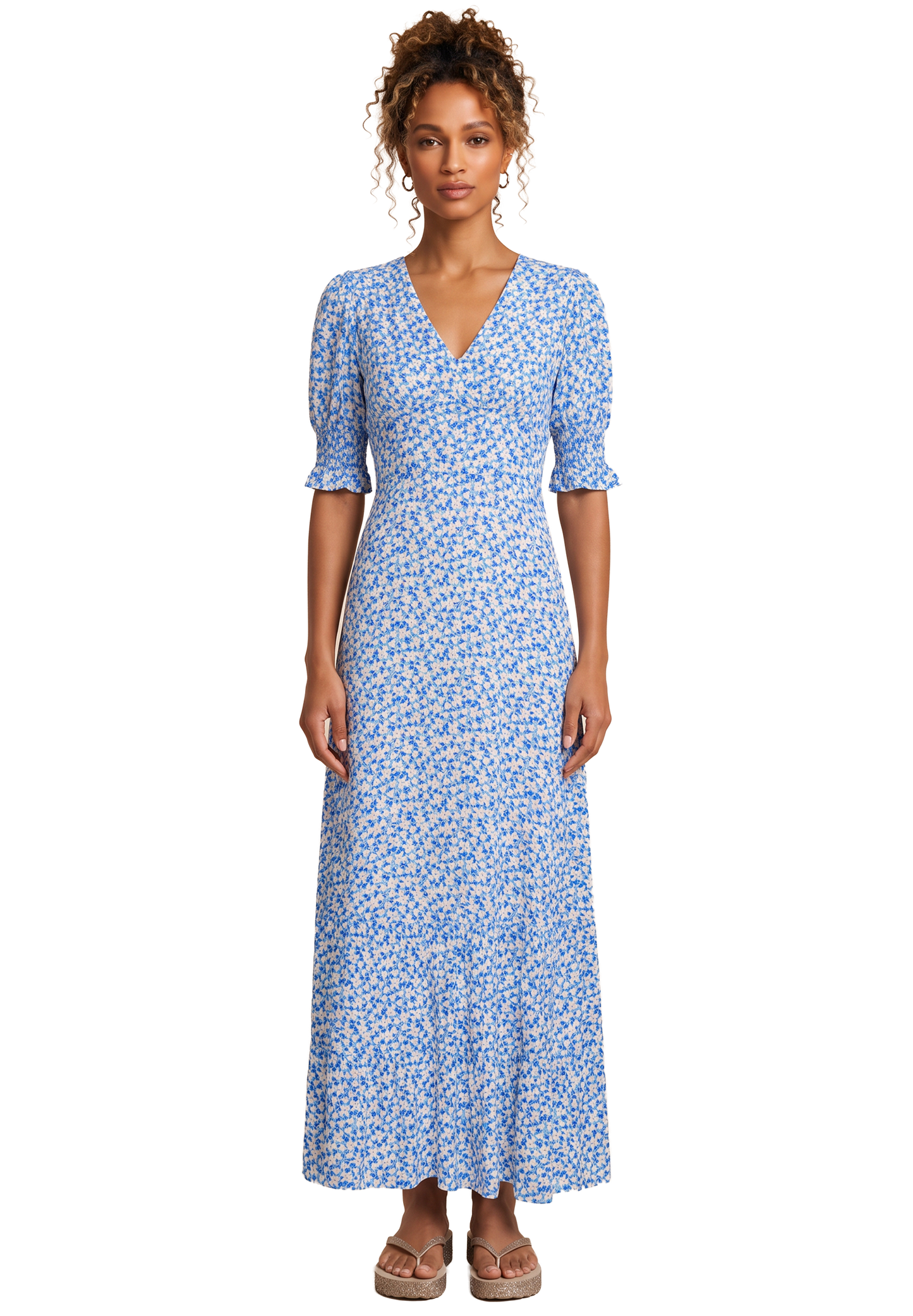 Koko Dress Long Open Back Blue / White Flower