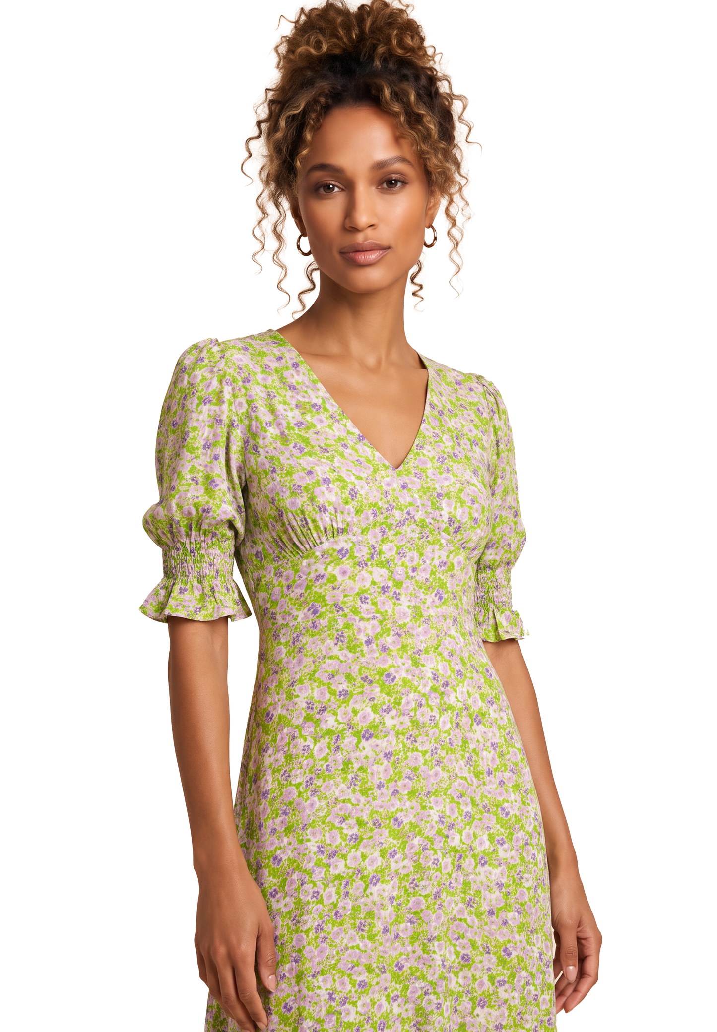 Koko Dress Long Open Back Green Purple Flower