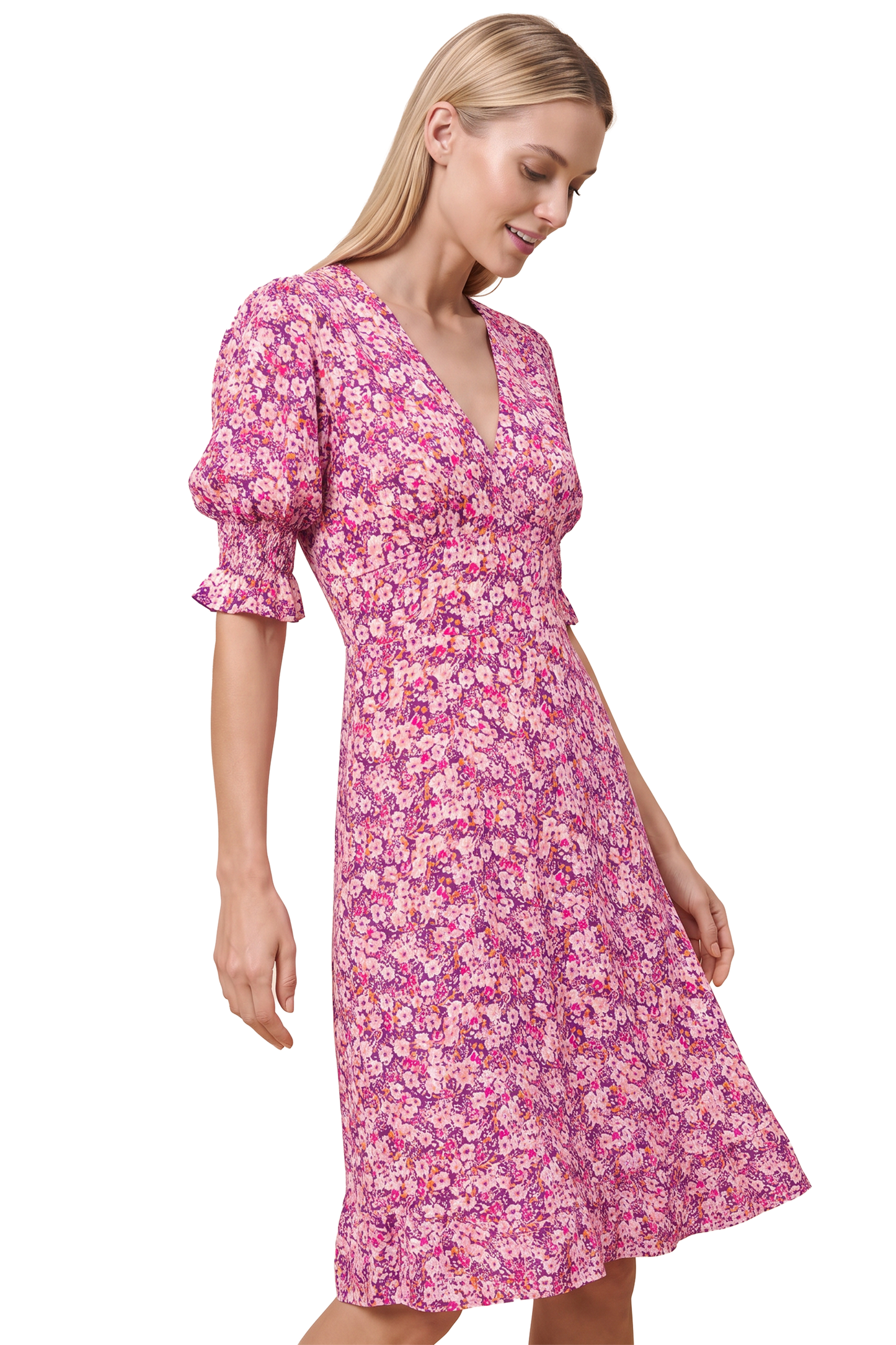 Koko Short Dress Lilac Bordeaux Big Flower