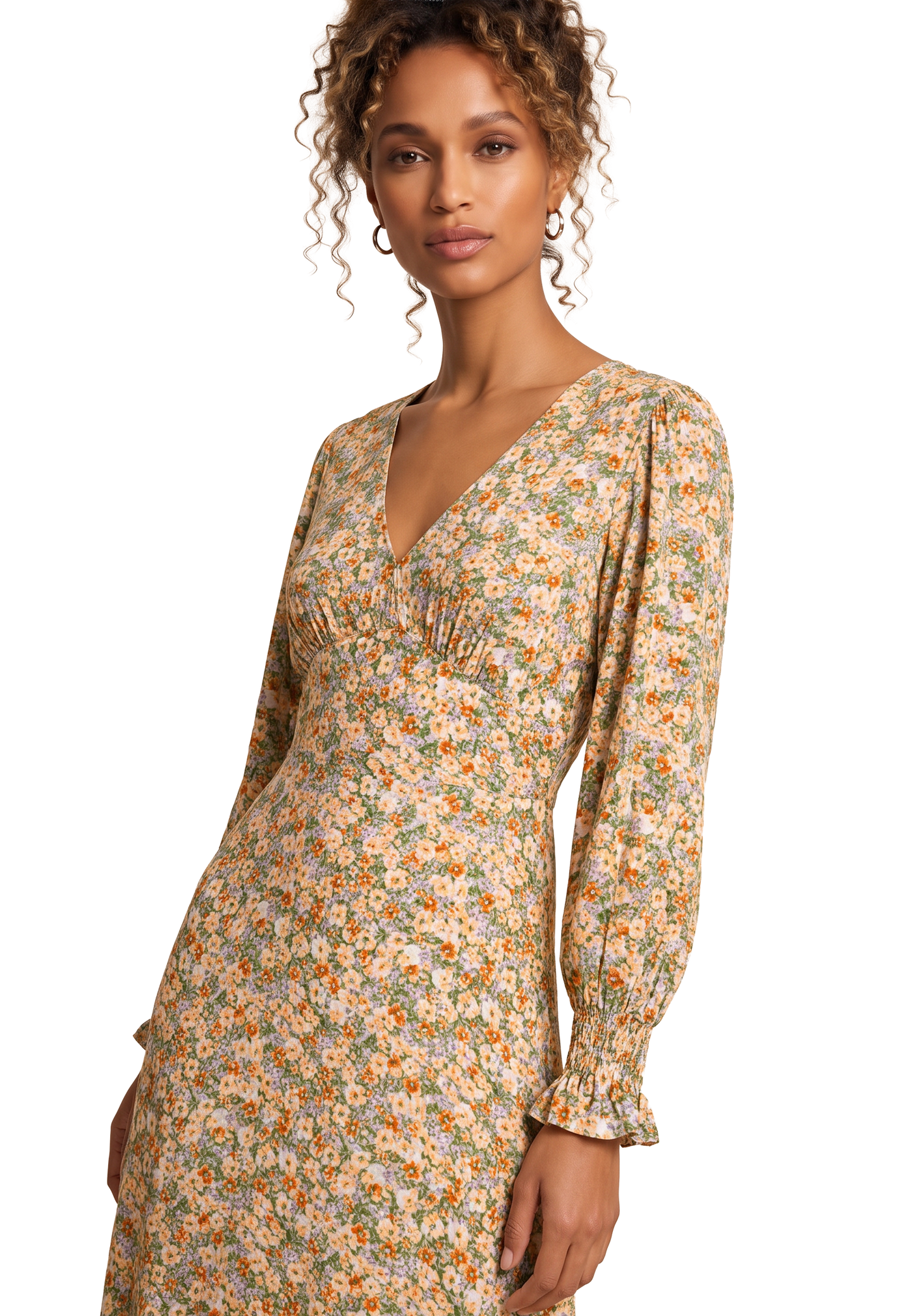 Koko Dress Long Closed Back Dusty Green Flower