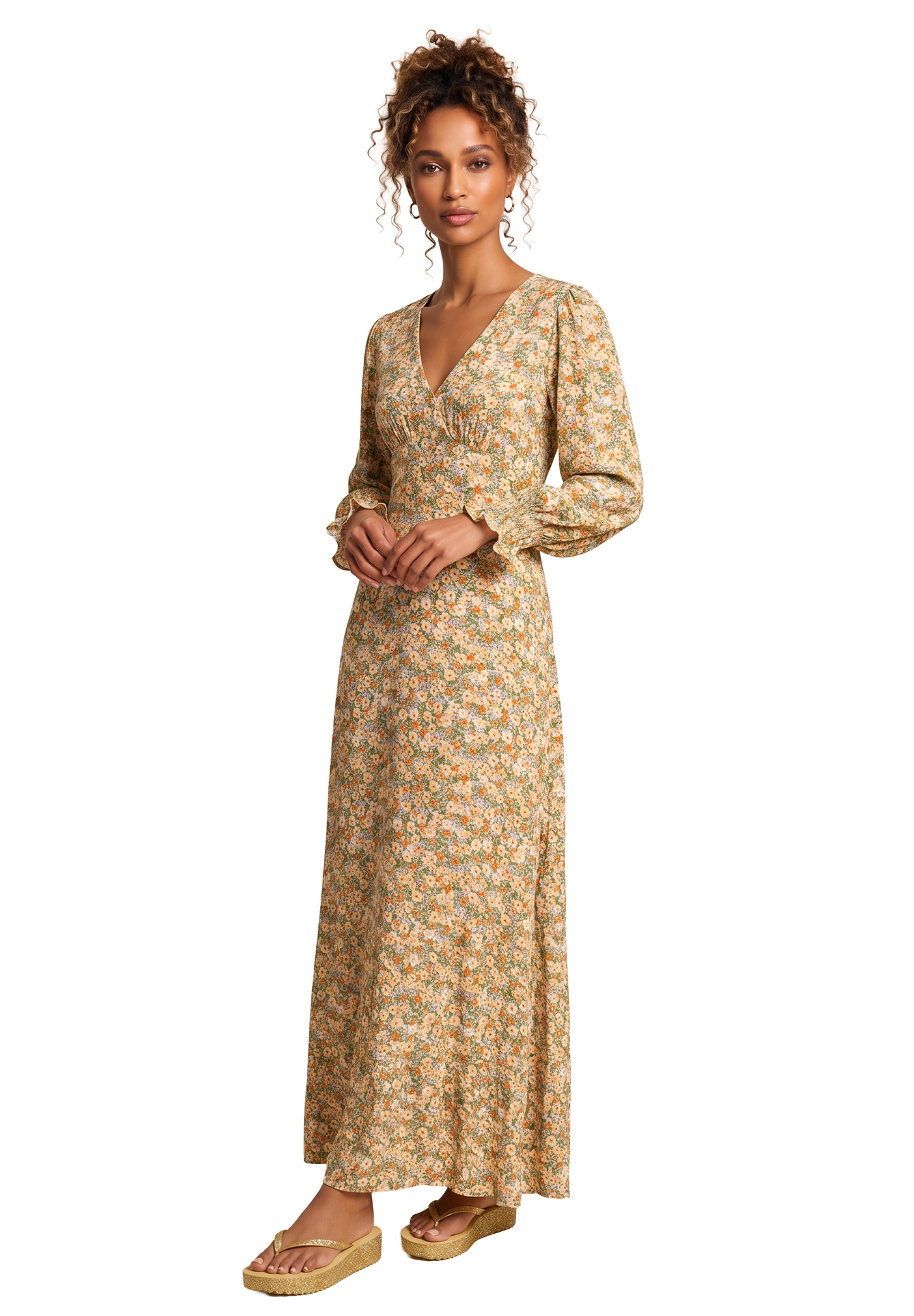 Koko Dress Long Closed Back Dusty Green Flower