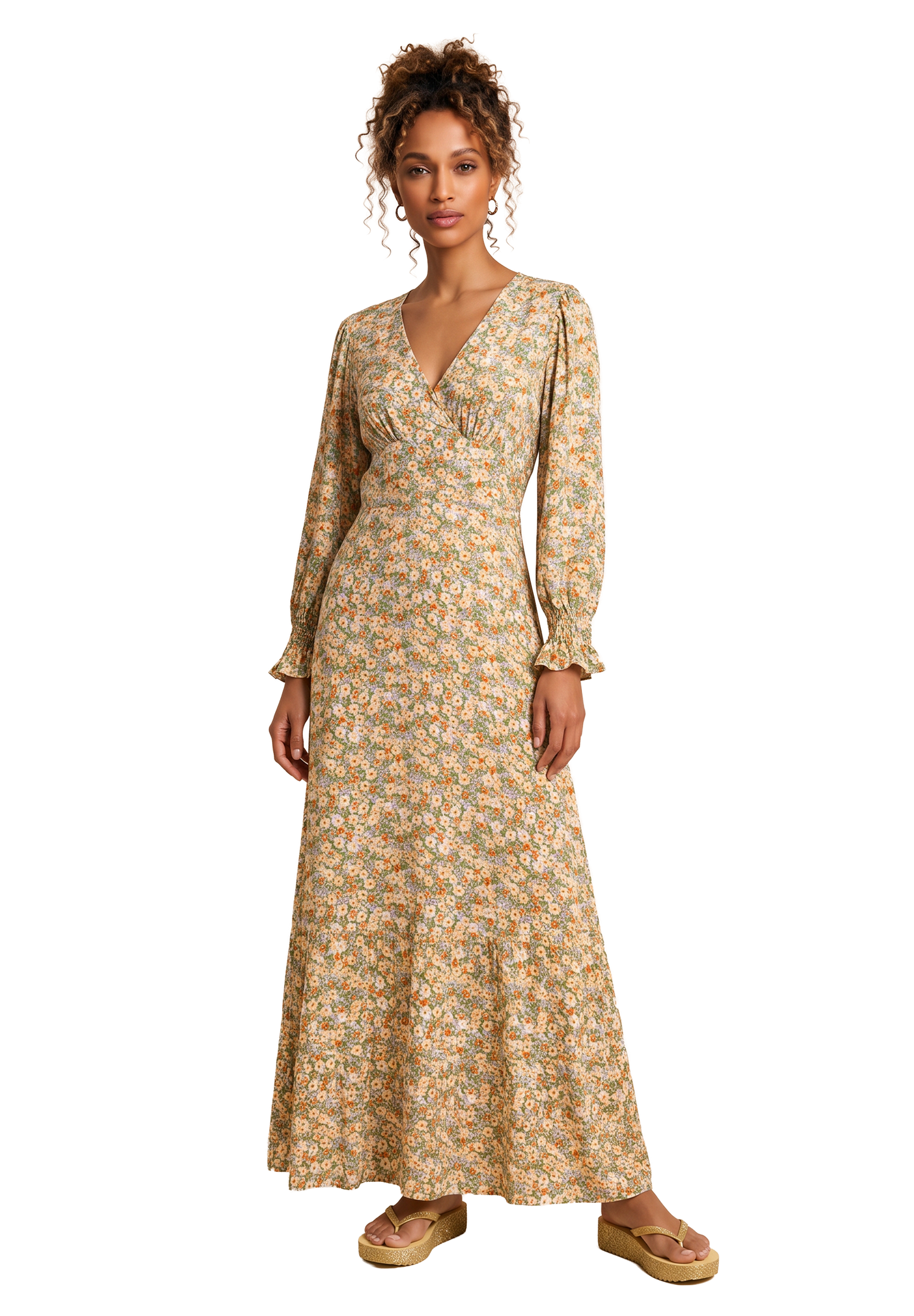 Koko Dress Long Closed Back Dusty Green Flower
