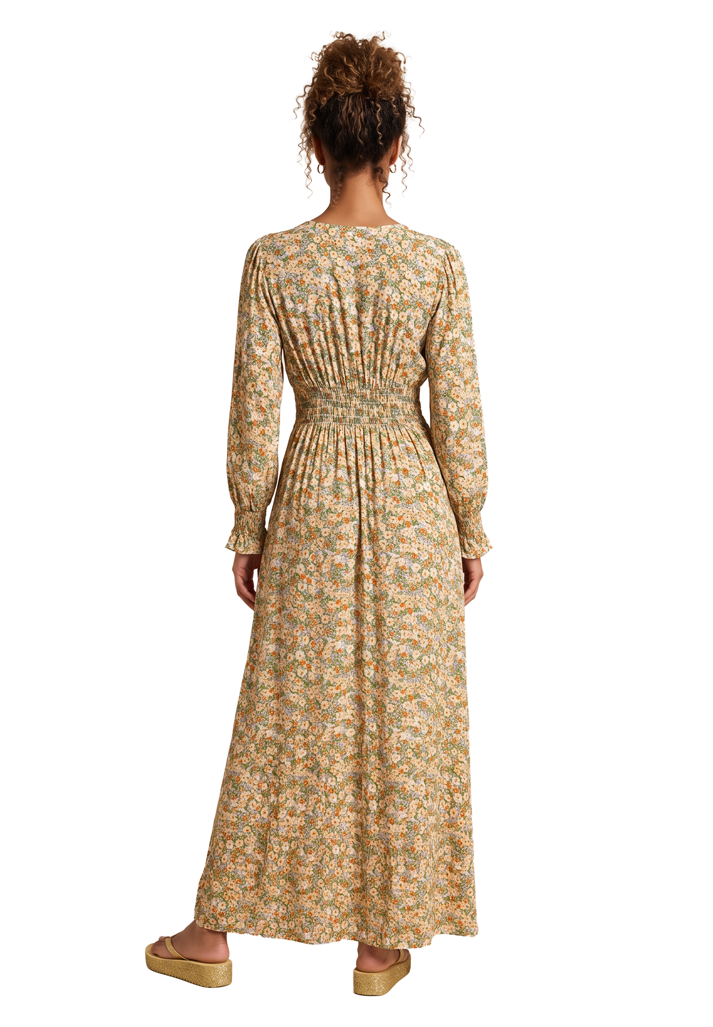 Koko Dress Long Closed Back Dusty Green Flower