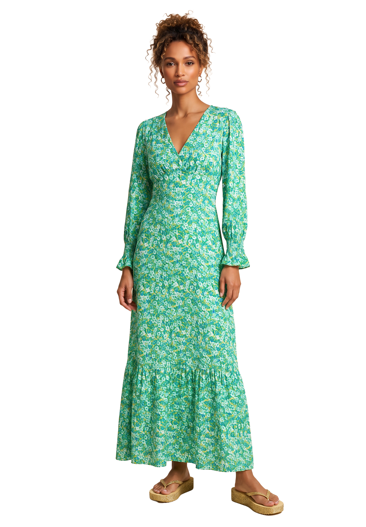 Koko Dress Long Closed Back Emerald Green Summer Flower