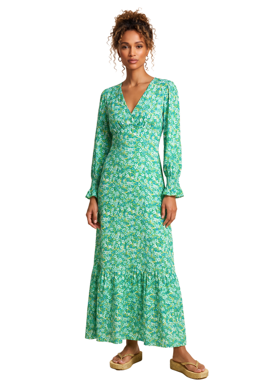 Koko Dress Long Closed Back Emerald Green Summer Flower