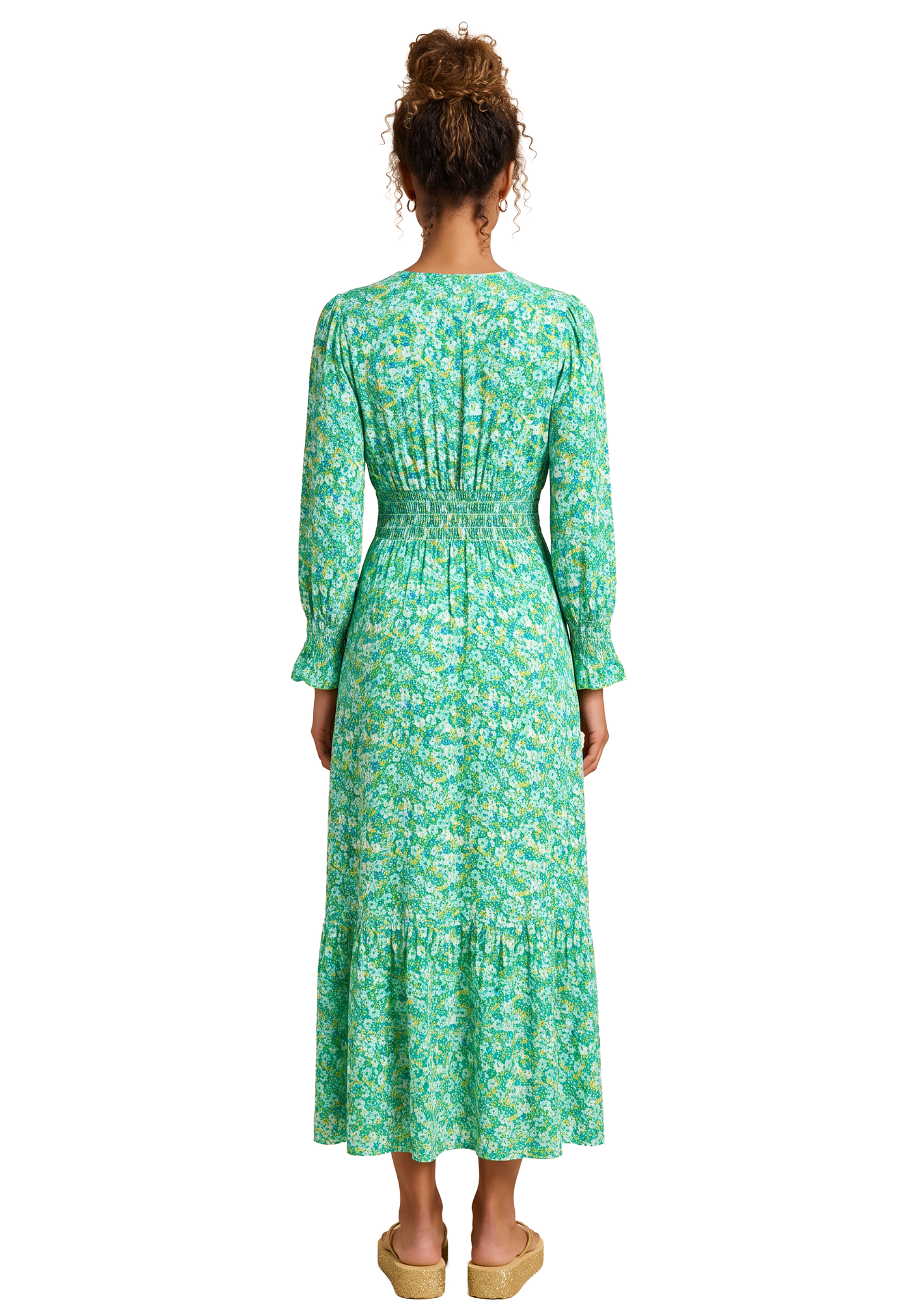 Koko Dress Long Closed Back Emerald Green Summer Flower