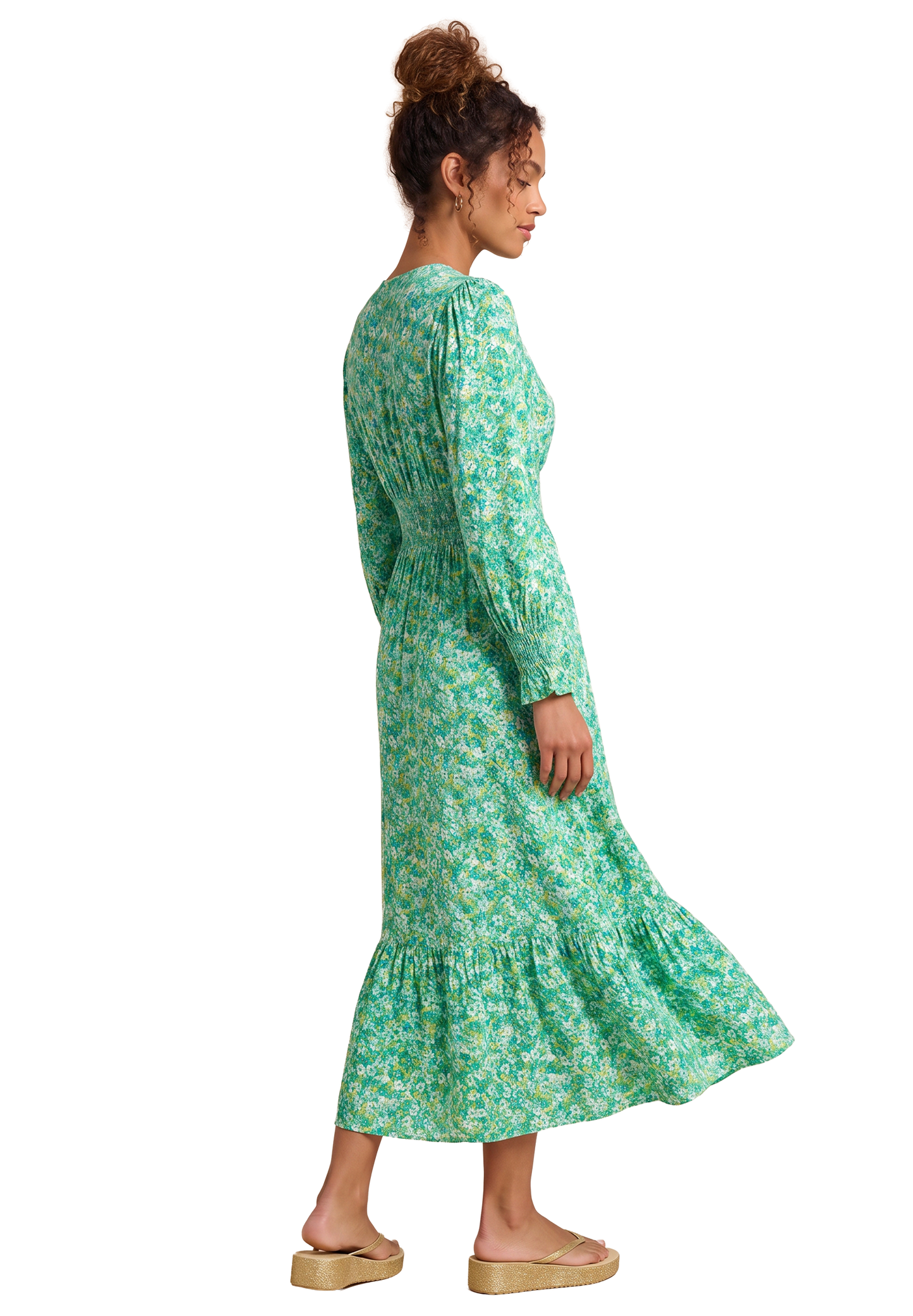 Koko Dress Long Closed Back Emerald Green Summer Flower