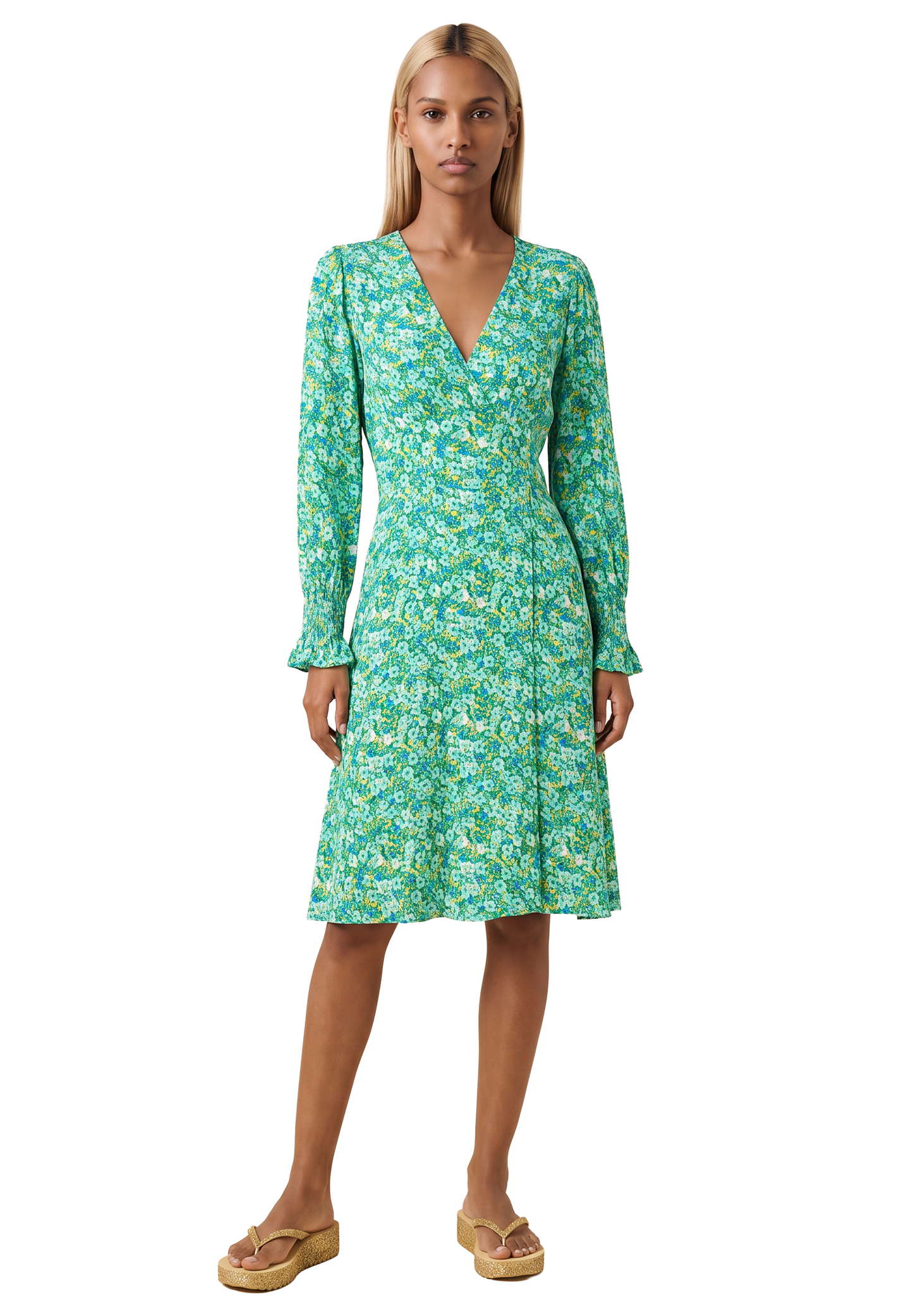 Koko Dress Short Closed Back Emerald Green Summer Flower