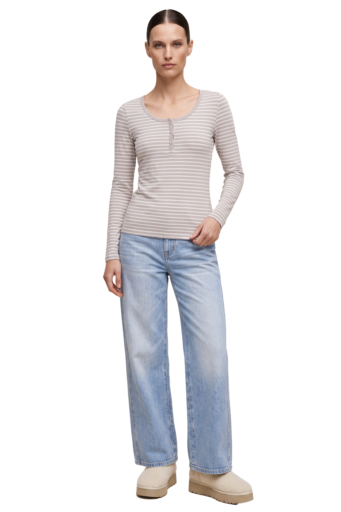 Caroline Striped LS Blouse Beige / White
