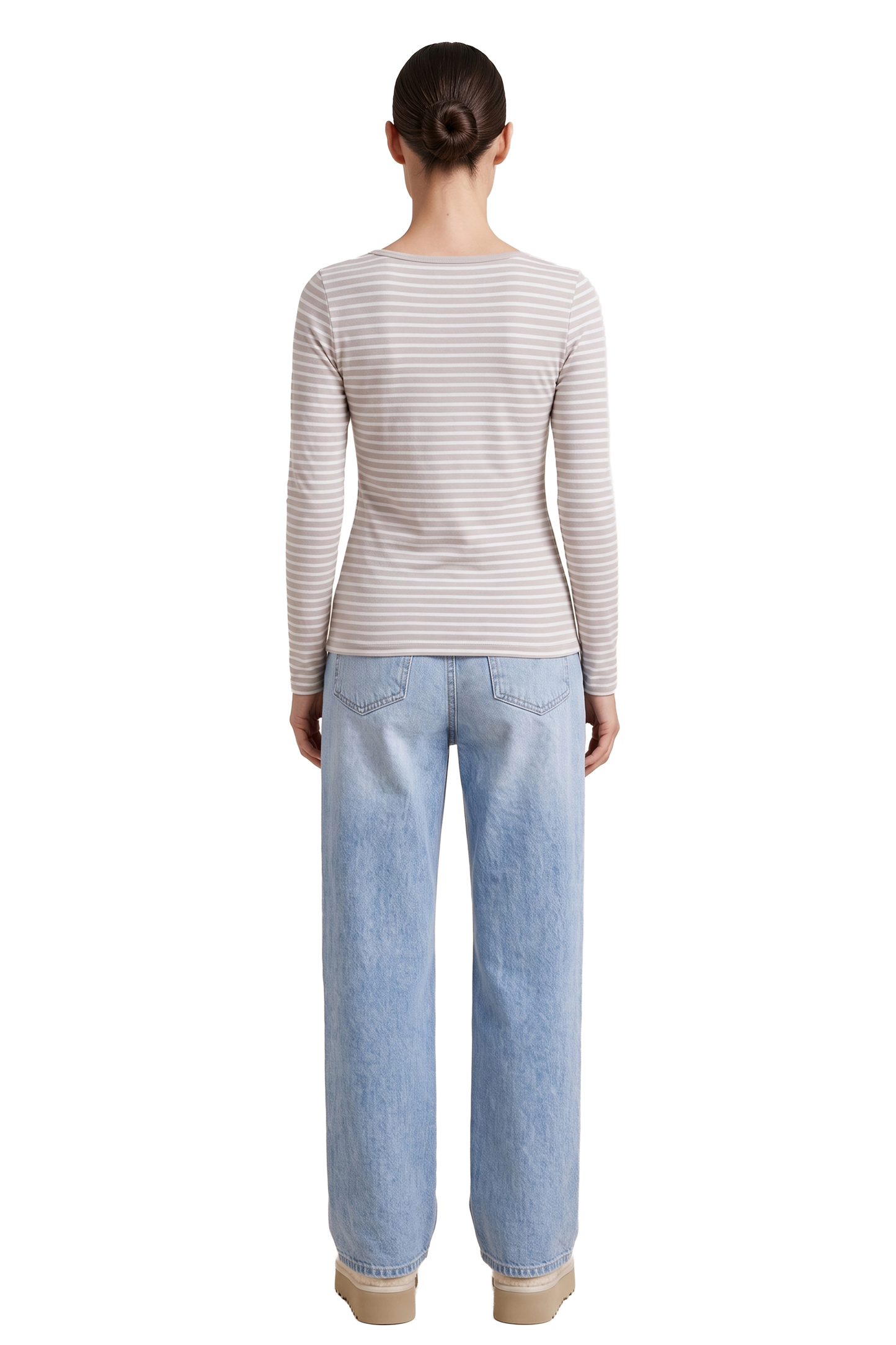 Caroline Striped LS Blouse Beige / White