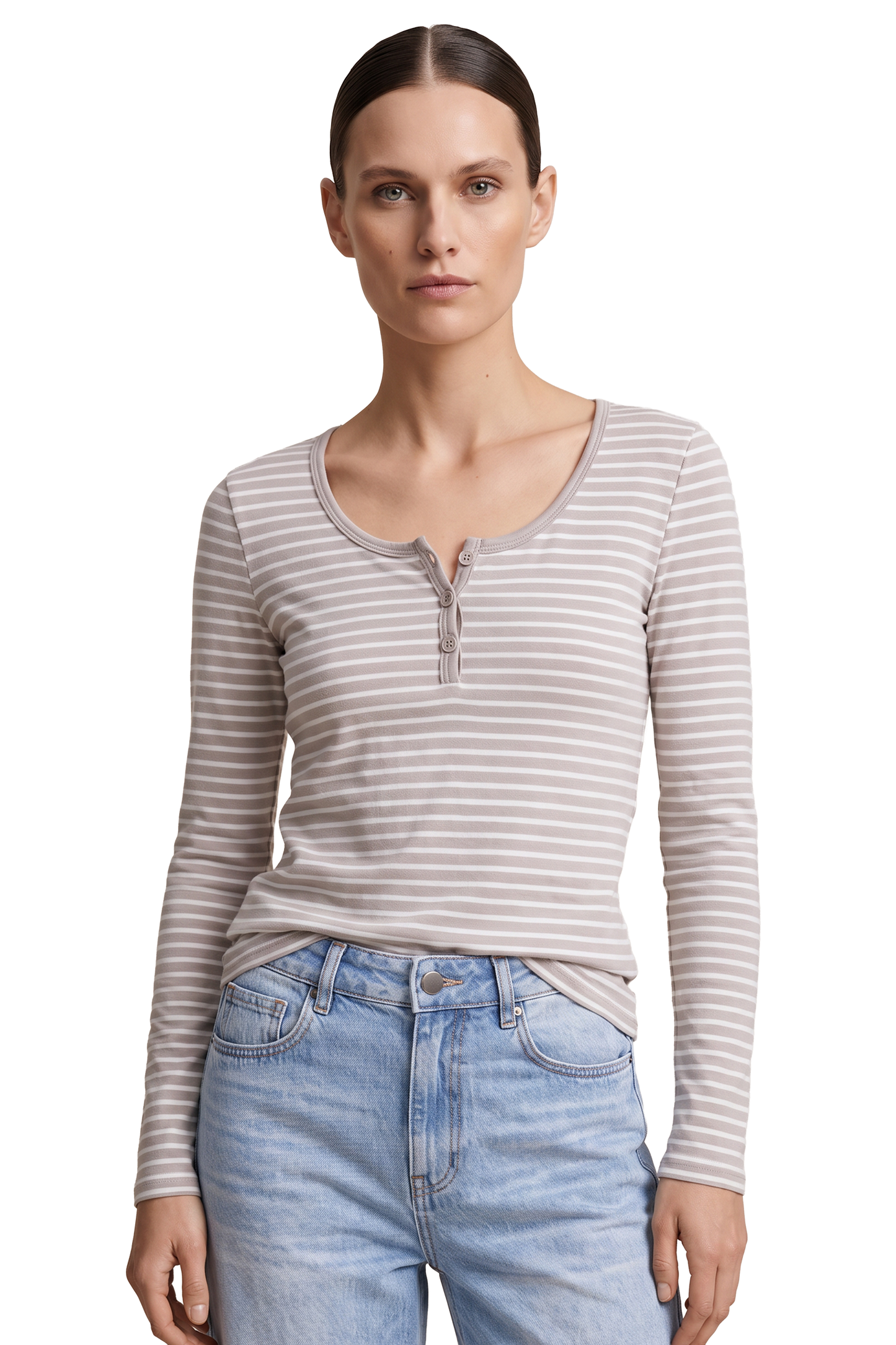 Caroline Striped LS Blouse Beige / White