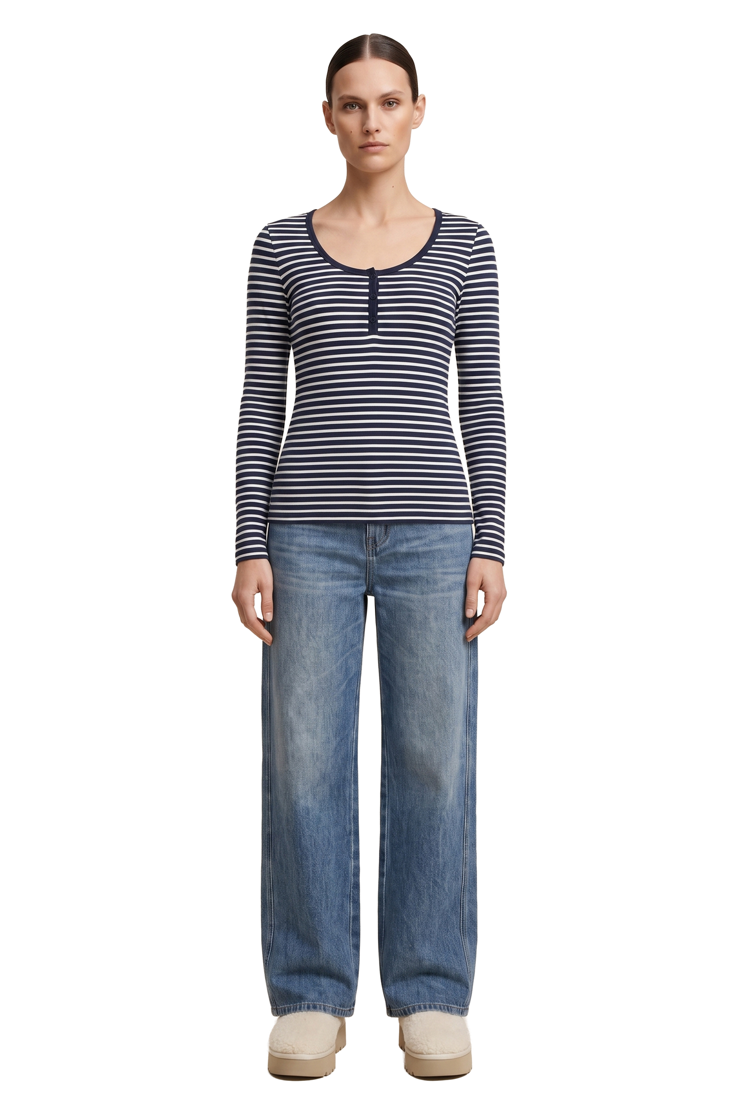 Caroline Striped LS Blouse Black / White