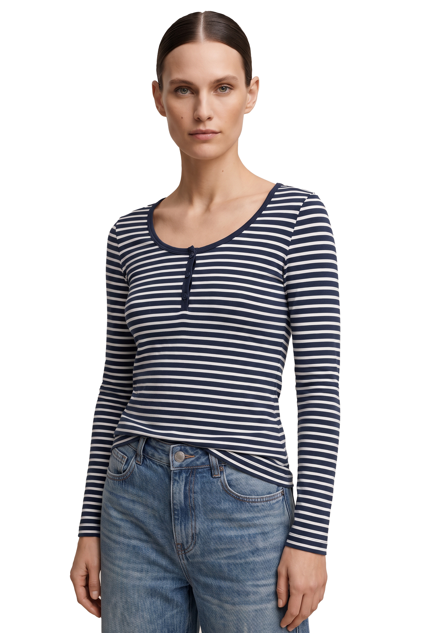 Caroline Striped LS Blouse Black / White