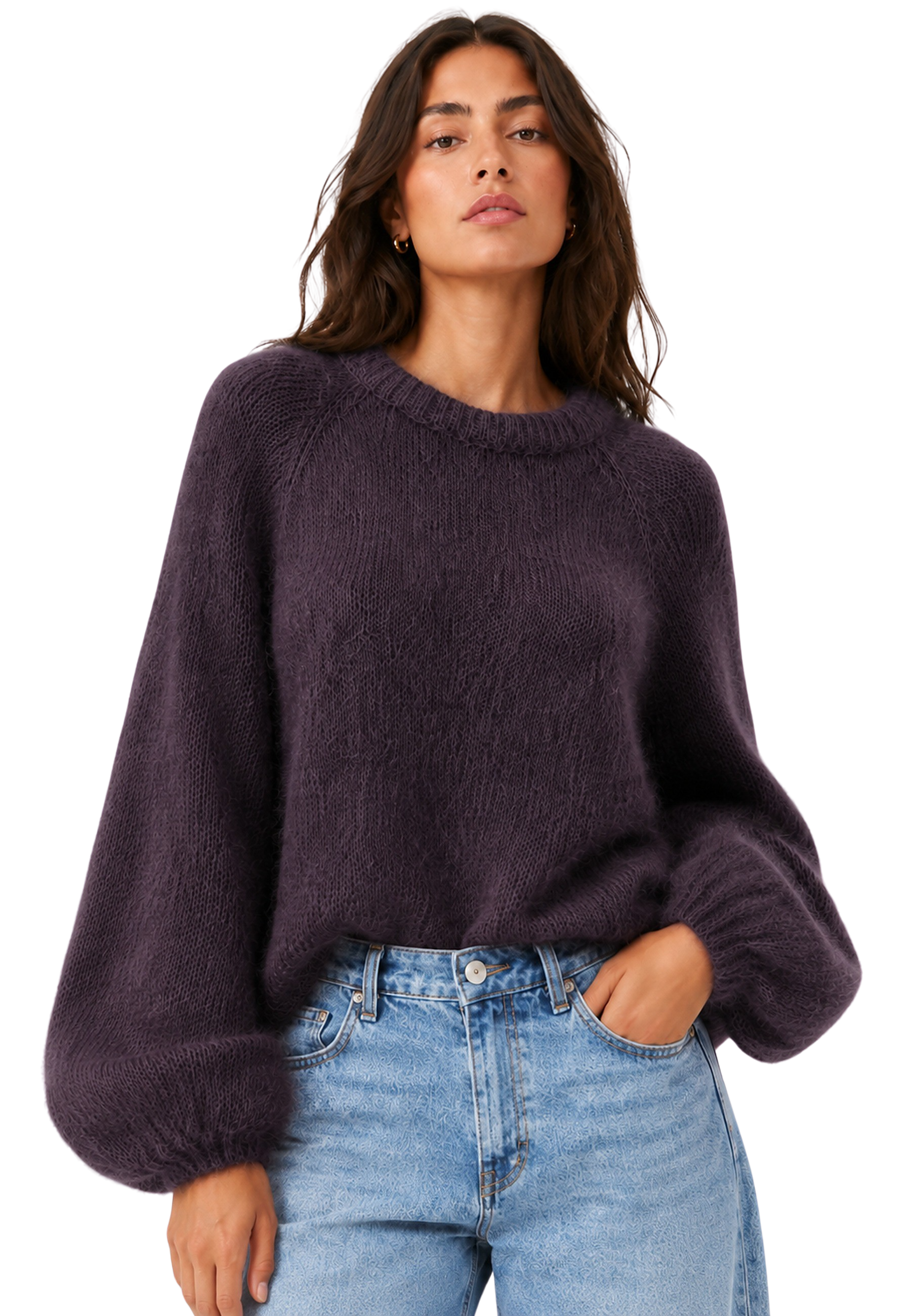Rosie Mohair Knit Pullover Aubergine image