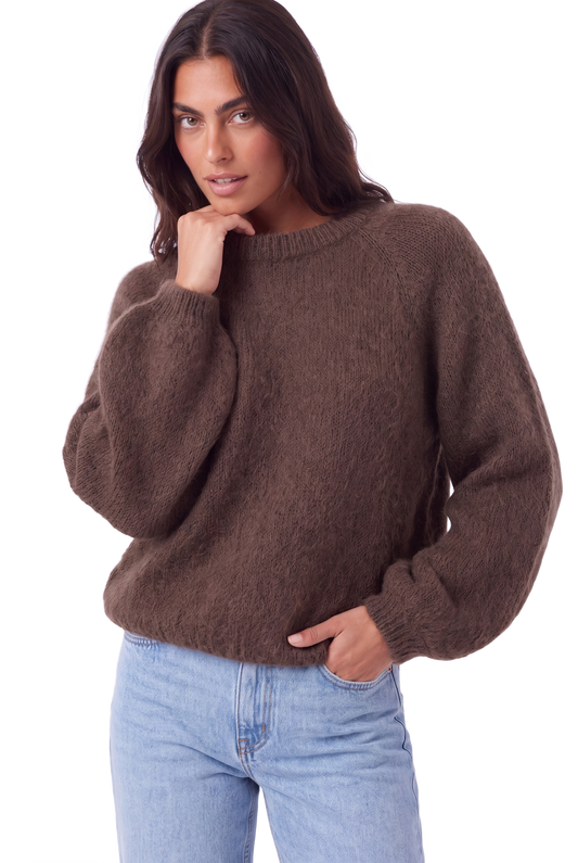 Rosie Mohair Knit Pullover Cocoa model image close-up