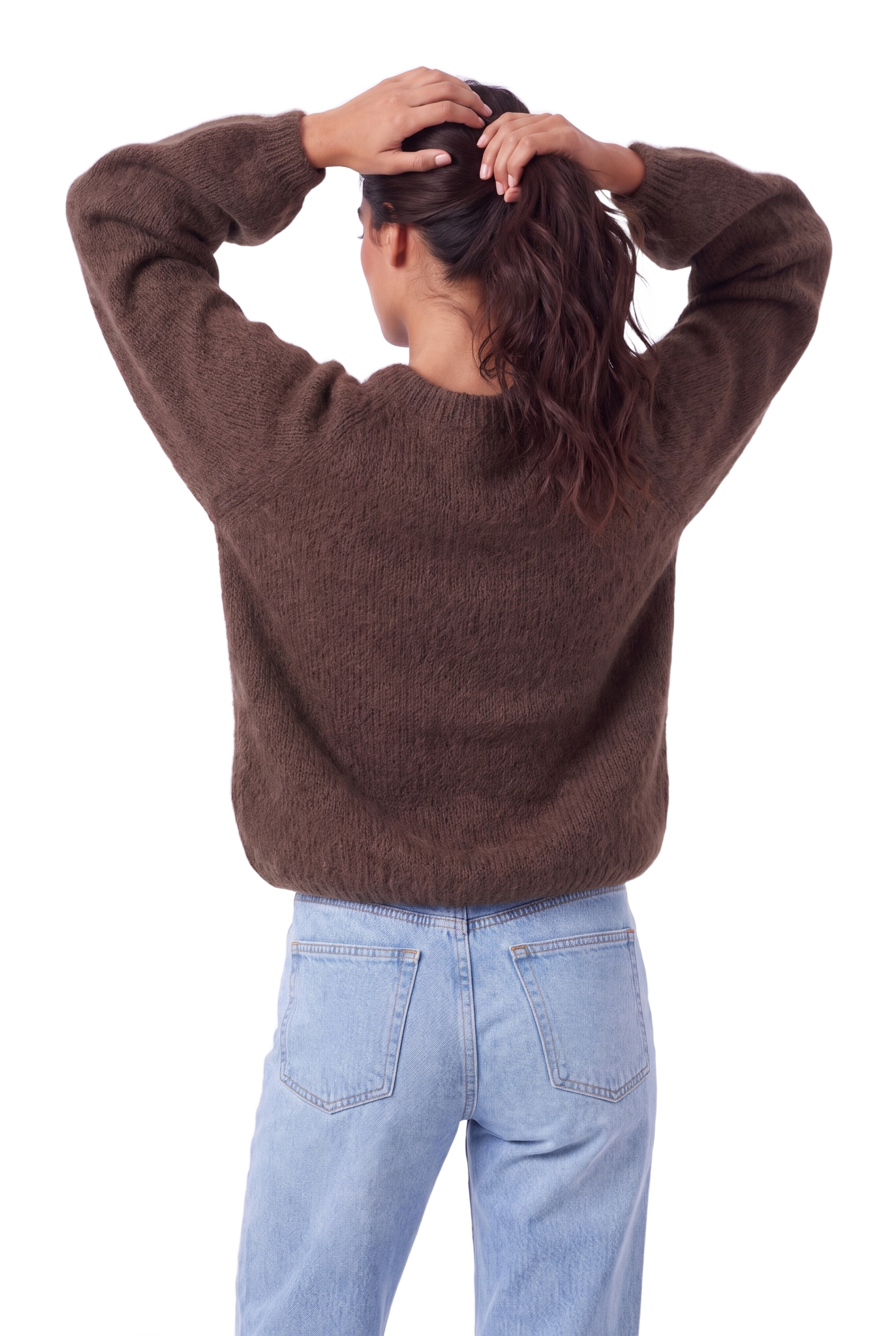 Rosie Mohair Knit Pullover Cocoa model image back close-up