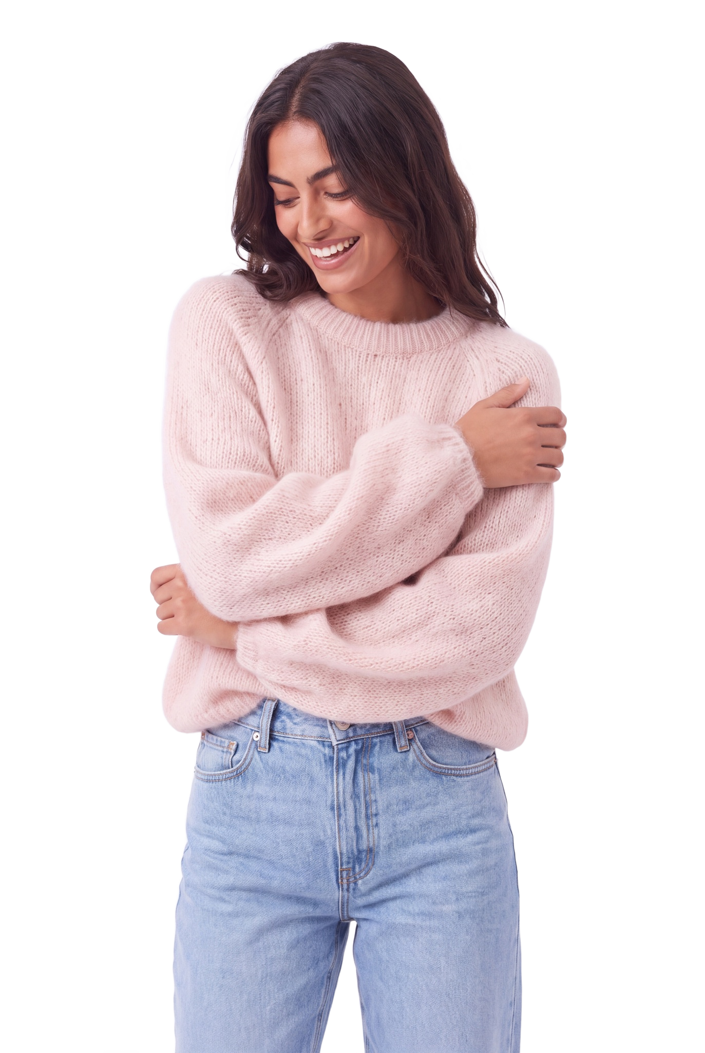 Rosie Mohair Knit Pullover Light Pink model image close-up