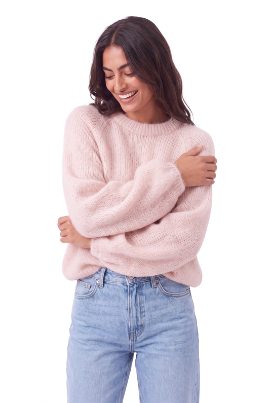 Rosie Mohair Knit Pullover Light Pink model image close-up